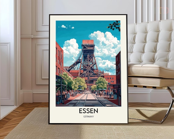 Essen Germany Historic Mining Tower Brick Street Travel Poster