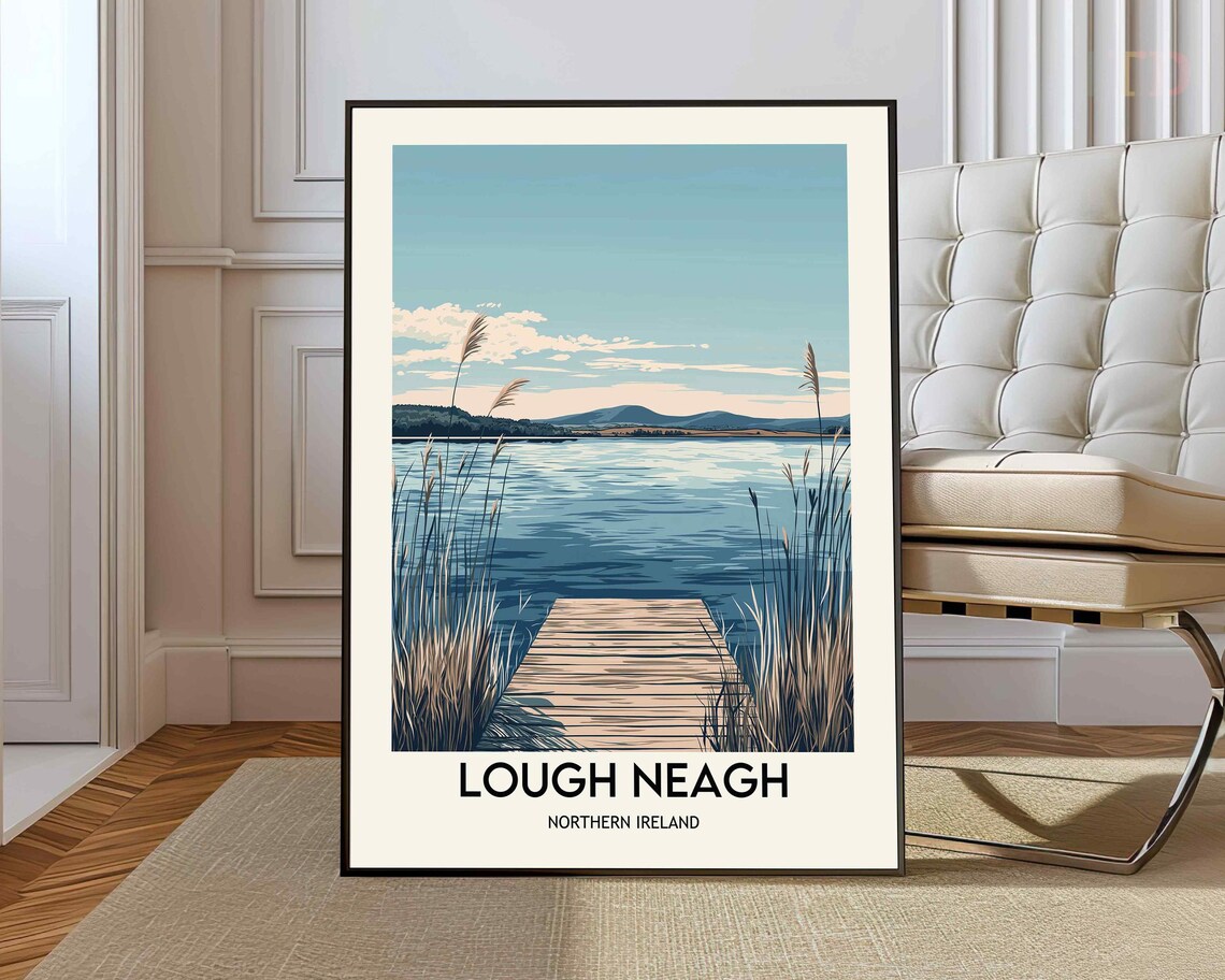 Lough Neagh Northern Ireland Wooden Dock Lake Vintage Travel Poster