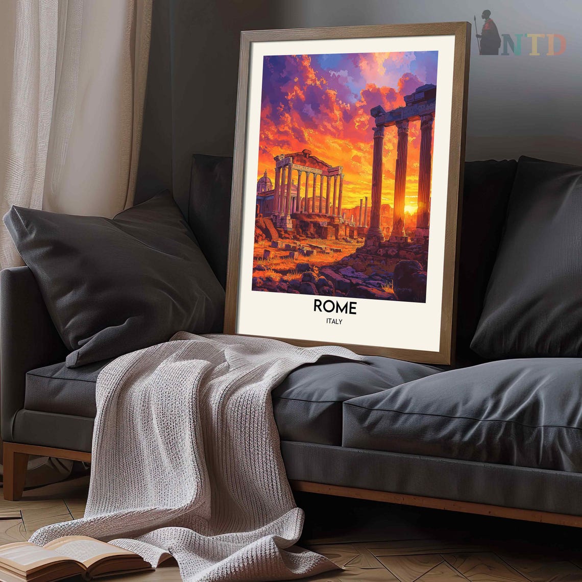 Rome Italy Roman Forum Ancient Columns Fiery Sunset Sky Art Poster - Image 3