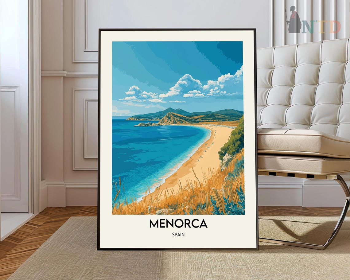 Menorca Spain Turquoise Beach Coastline Vintage Travel Poster
