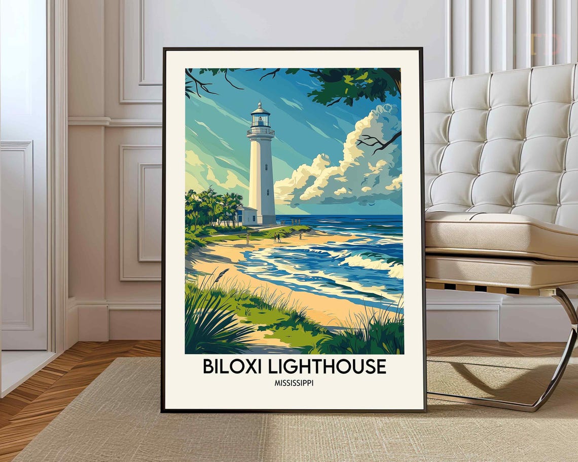 Biloxi Lighthouse Mississippi Gulf Coast Beach Travel Poster