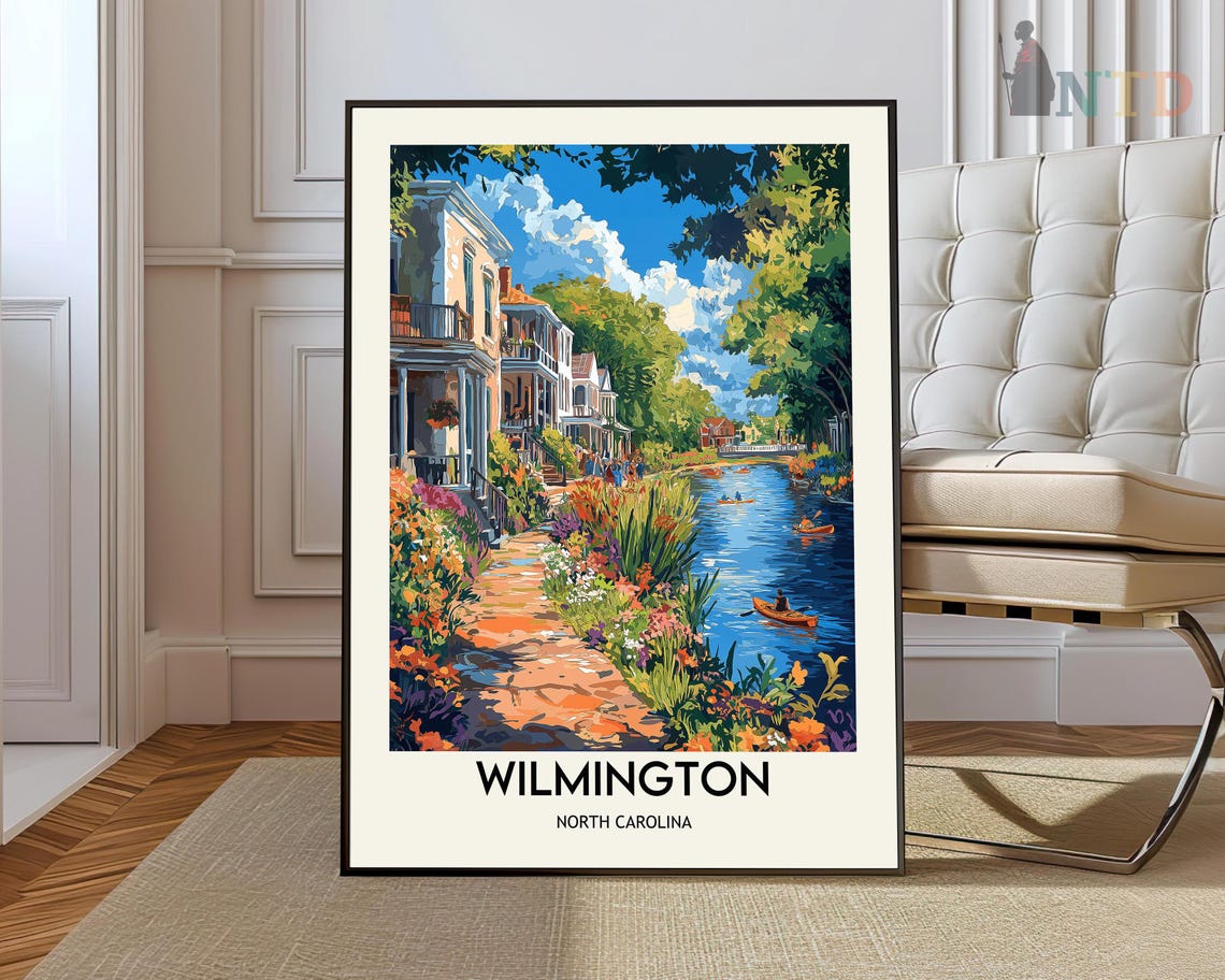 Wilmington North Carolina Blooming Floral Riverwalk Kayak Art Poster