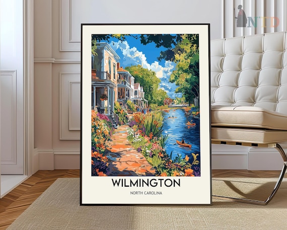 Wilmington North Carolina Blooming Floral Riverwalk Kayak Art Poster