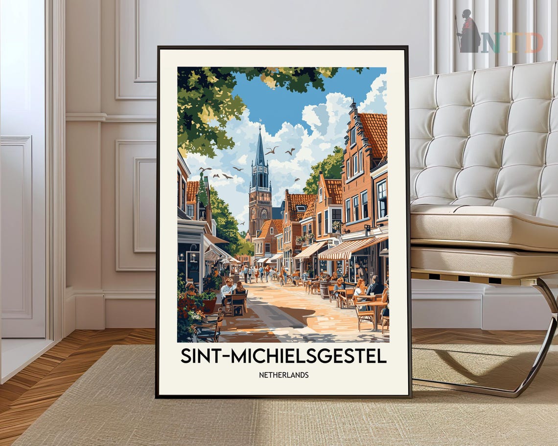 Sint-Michielsgestel Netherlands Cafe Street Vintage Travel Poster