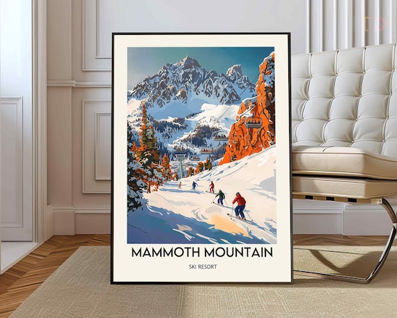 Mammoth Mountain Ski Resort Retro Alpine Skiing Travel Poster