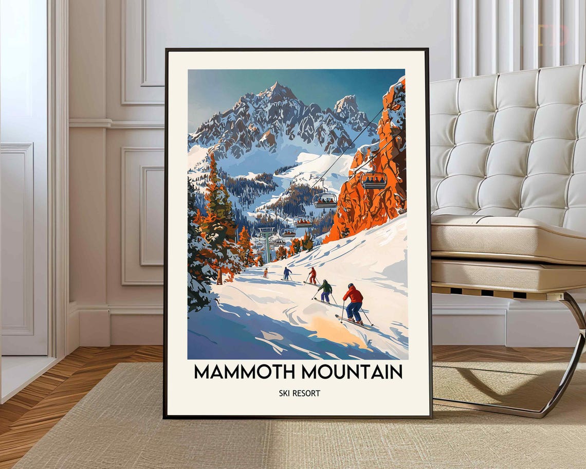 Mammoth Mountain Ski Resort Retro Alpine Skiing Travel Poster