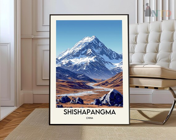 Shishapangma China Mountain Vintage Travel Poster Himalayan Peak Art