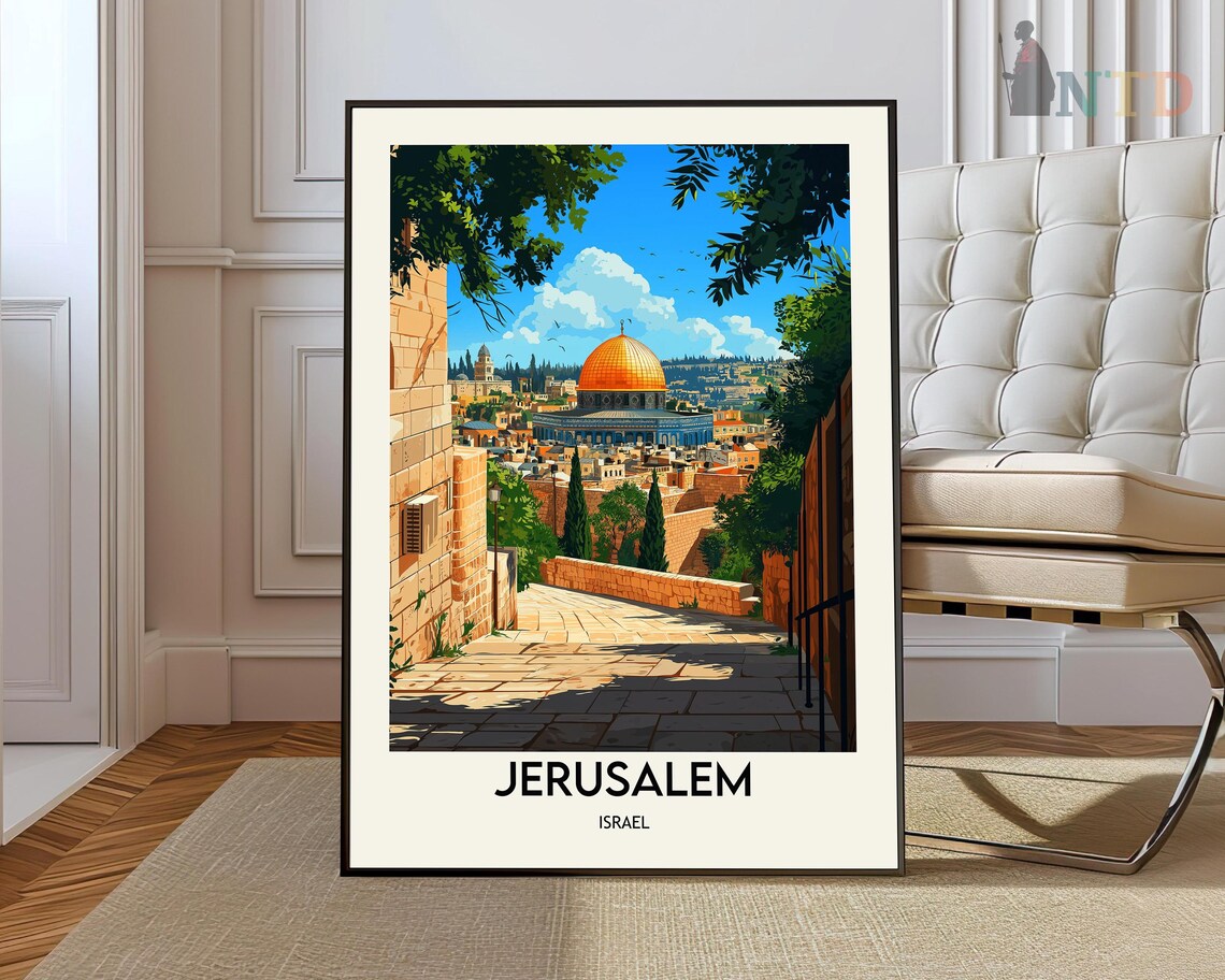 Jerusalem Israel Poster Dome of the Rock Old City Vintage Travel Art