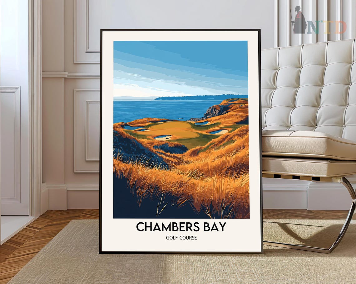 Chambers Bay Golf Course Golden Dunes Coastal Sunset Travel Poster