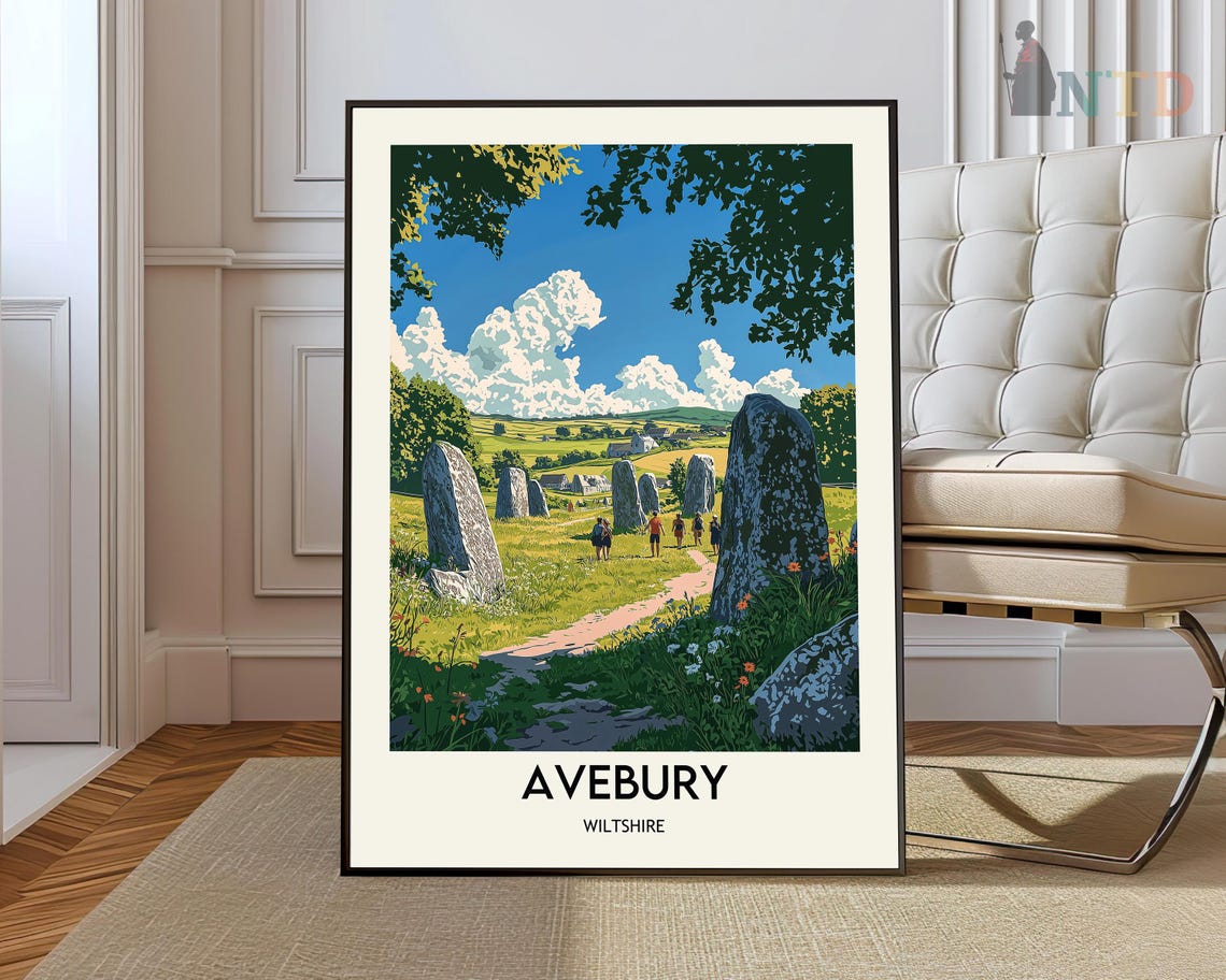 Avebury Wiltshire Ancient Stone Circle Vintage Travel Poster