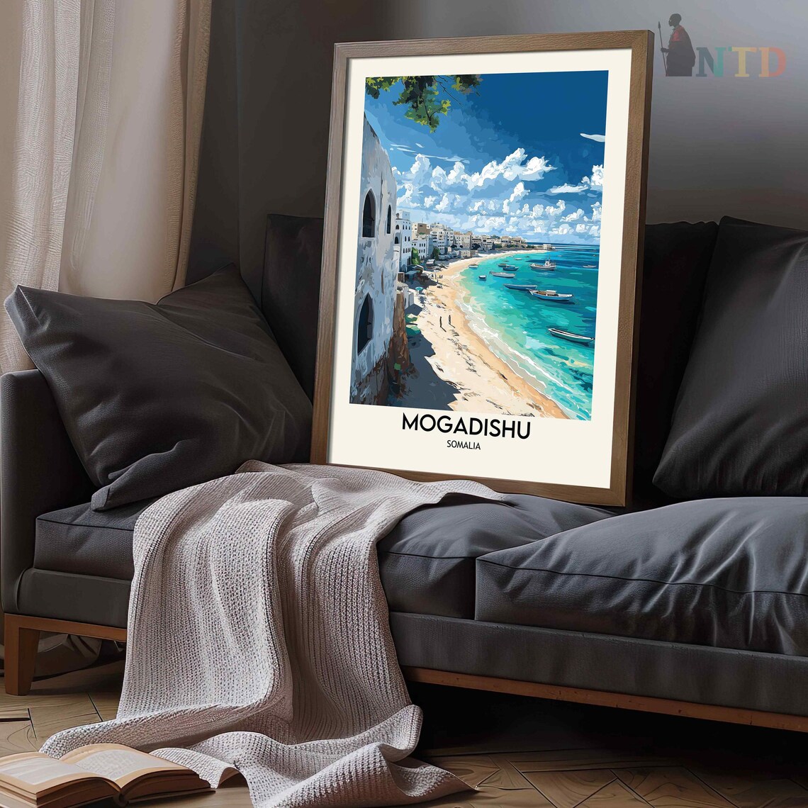 Mogadishu Somalia Old Harbor Fishing Boats Coastal Town Poster - Image 3