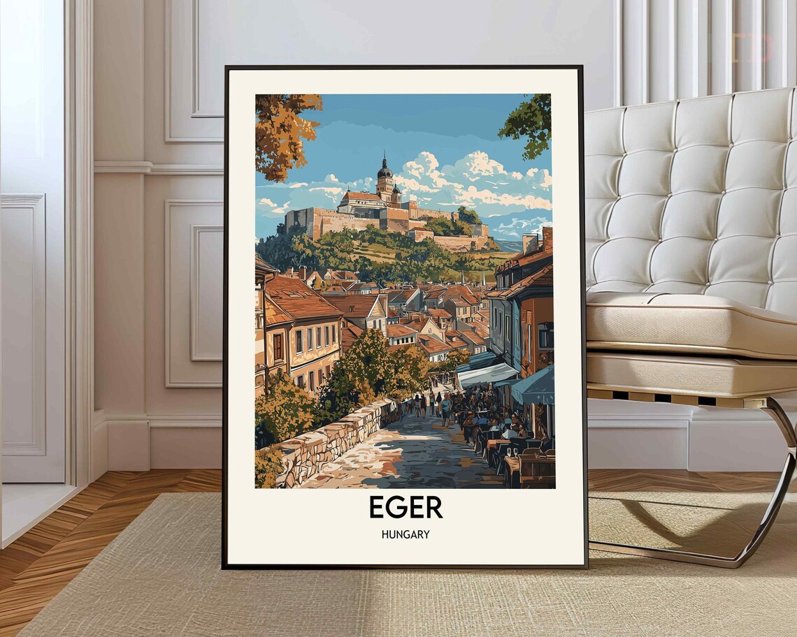 Eger Hungary Hilltop Castle Old Town Vintage Retro Travel Poster