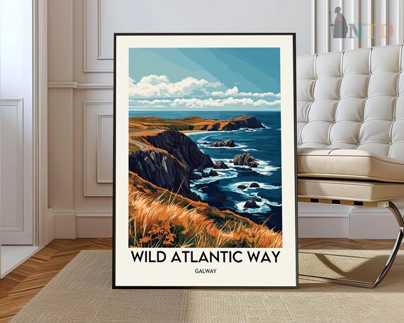 Wild Atlantic Way Galway Winding Cliffs Coastal Road Travel Poster