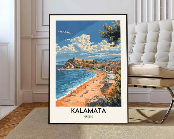 Kalamata Travel Poster, Greece Wall Art Print