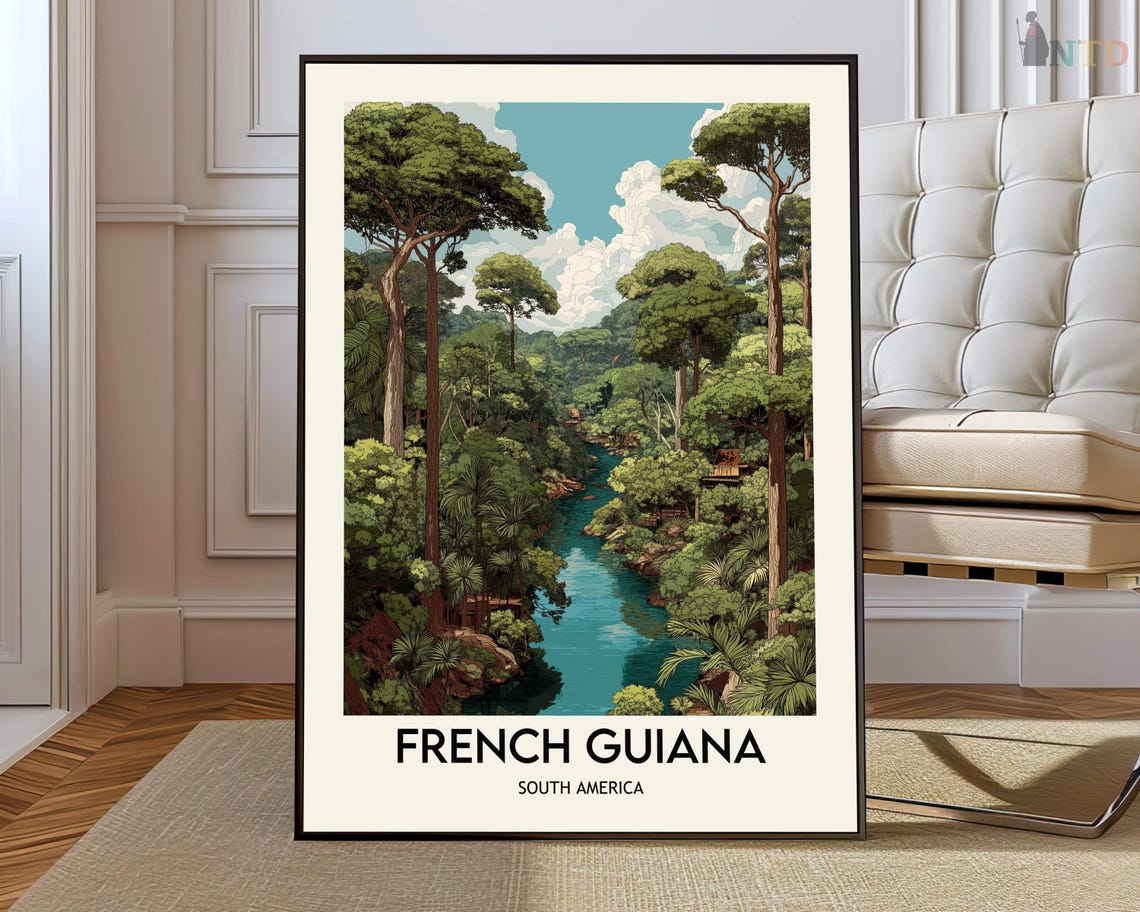 French Guiana Forest River Tall Trees Travel Poster South America