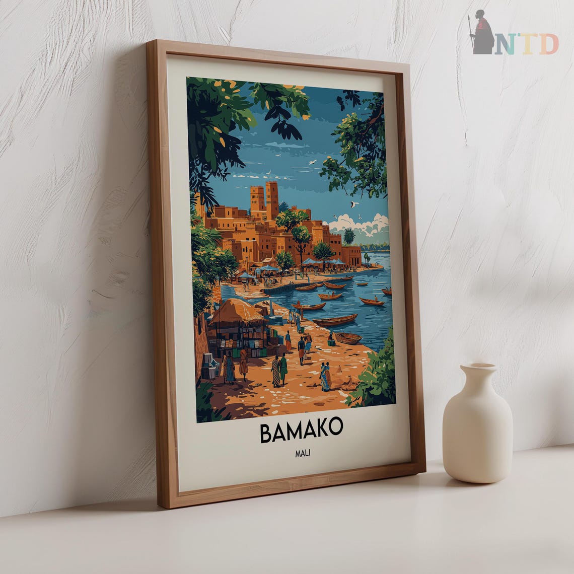 Bamako Mali River Beach Market Pirogues Mud Architecture Travel Poster - Image 2