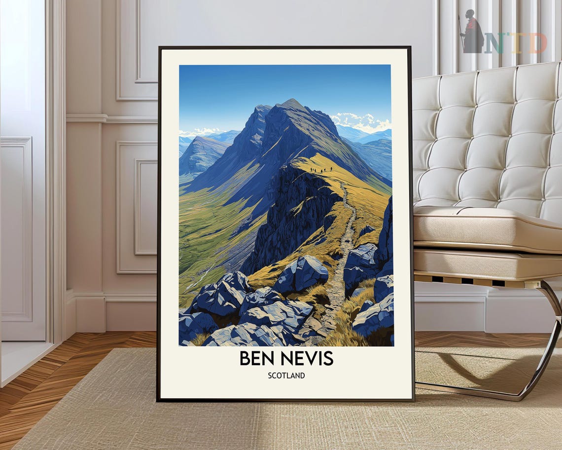 Ben Nevis Scotland Mountain Ridge Walkers Vintage Travel Poster