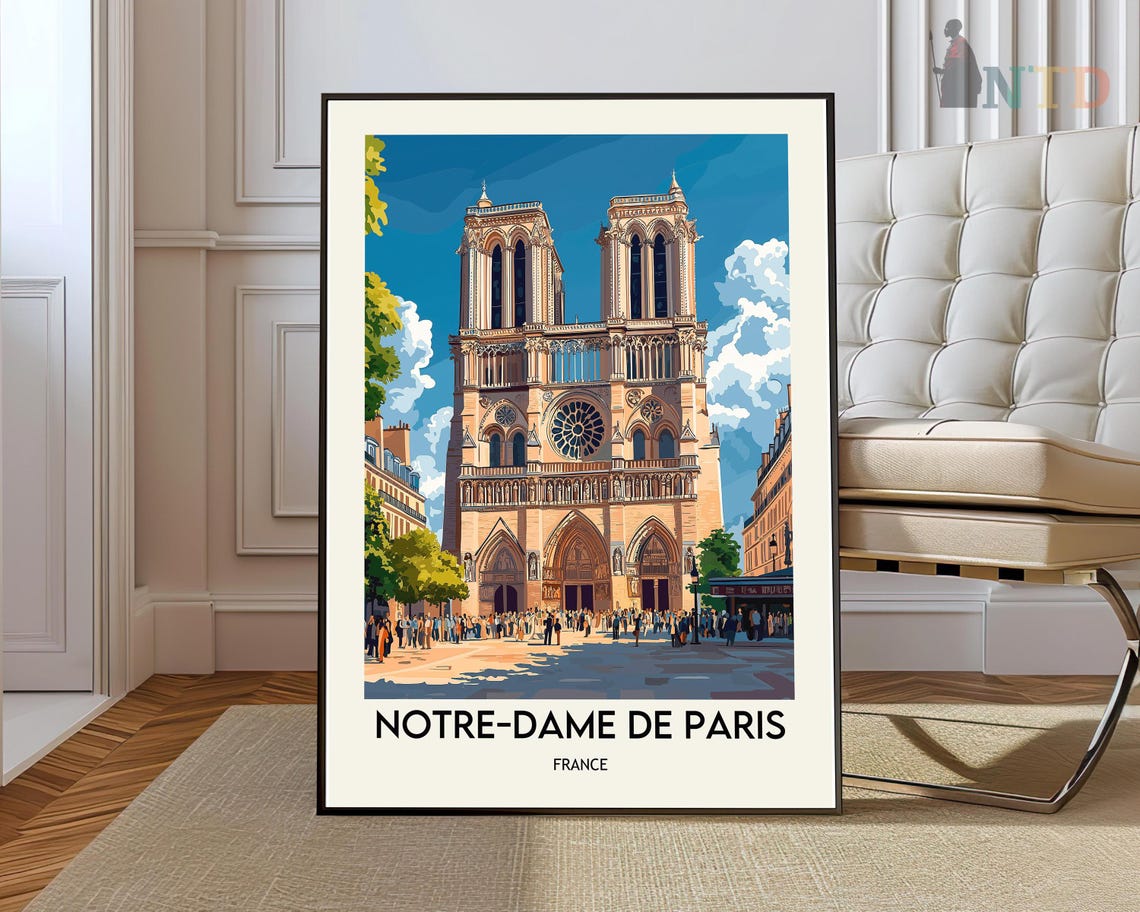 Notre Dame de Paris Gothic Cathedral Front View France Travel Poster