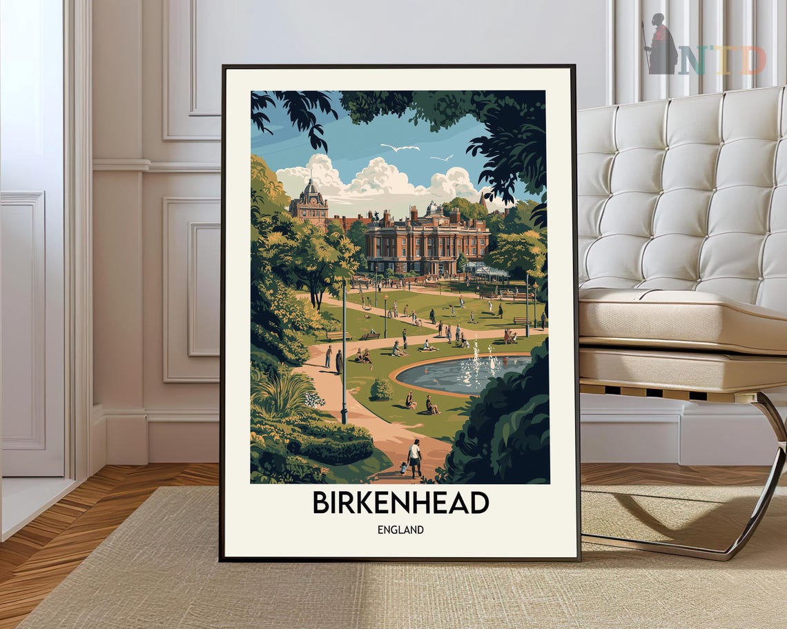 Birkenhead England Park Poster Vintage Retro Travel Illustration