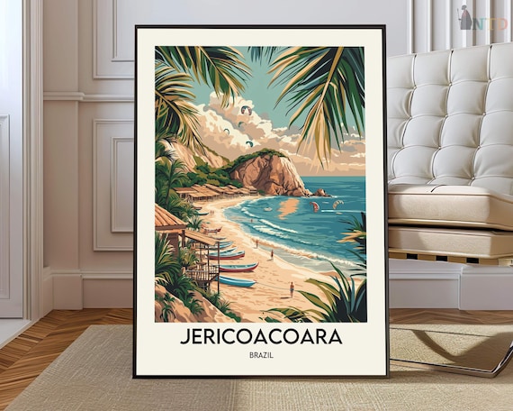 Vintage Jericoacoara Brazil Kitesurf Beach Scene Travel Poster