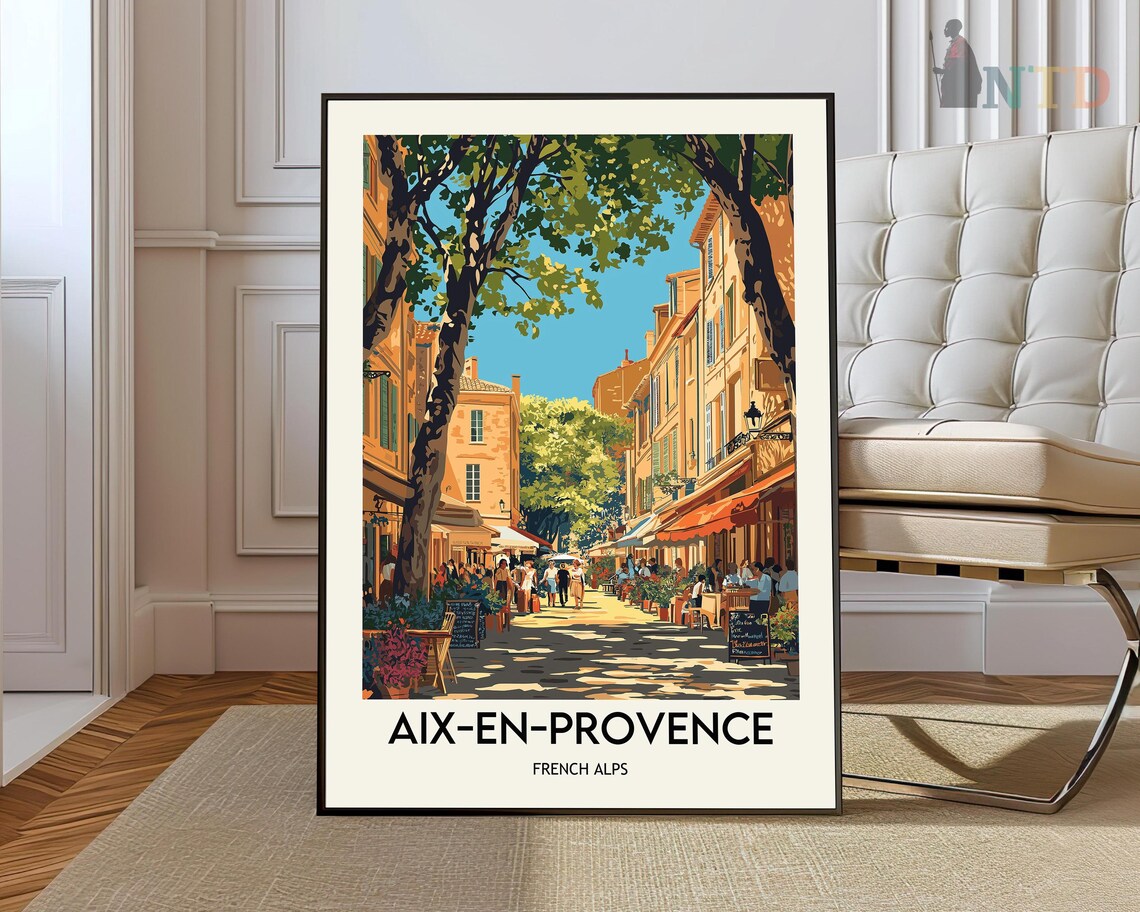 Aix en Provence France Cafe Lined Street Vintage Travel Poster