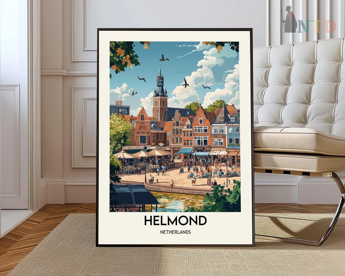 Helmond Netherlands Canal Market Square Retro Vintage Travel Poster
