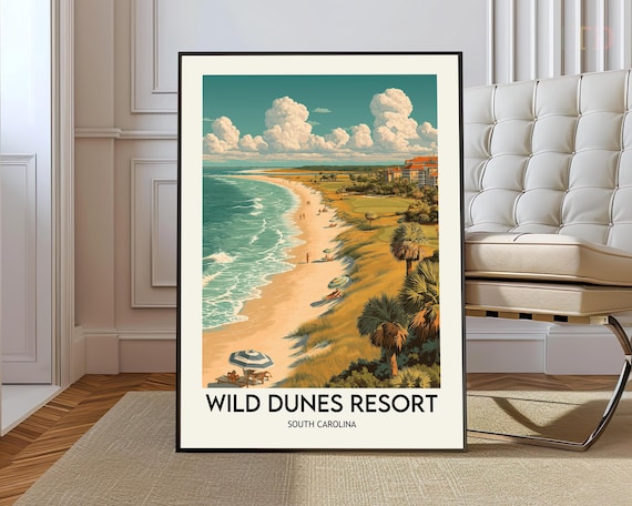 Wild Dunes Resort South Carolina Beach Aerial Vintage Travel Poster