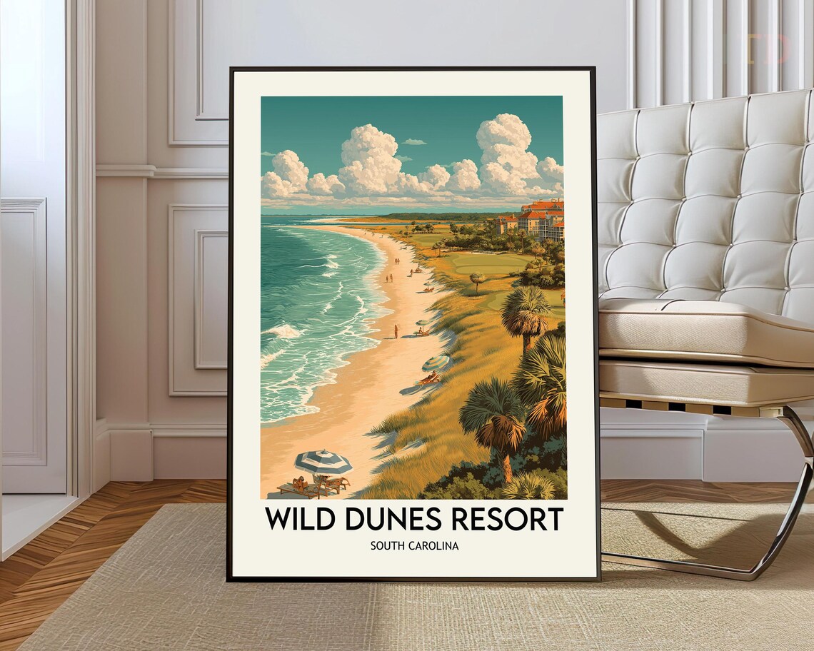 Wild Dunes Resort South Carolina Beach Aerial Vintage Travel Poster