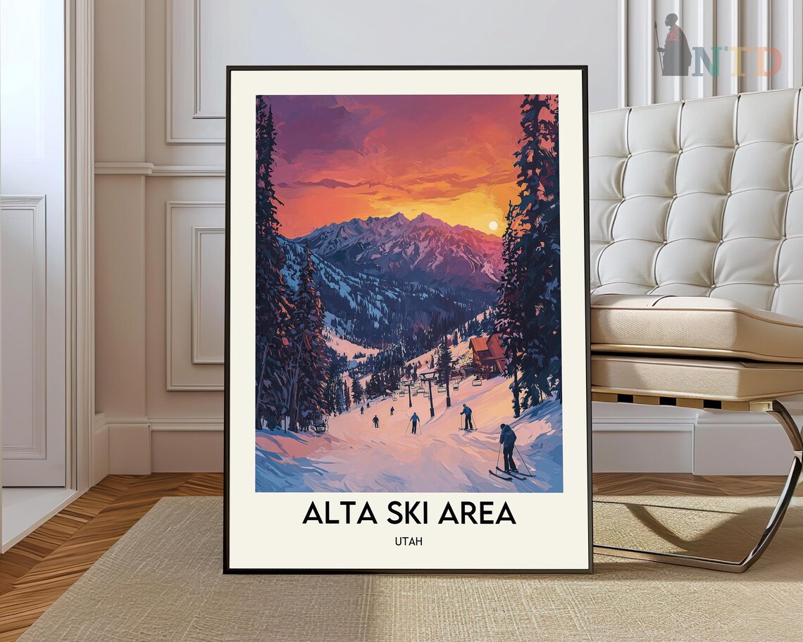 Alta Ski Utah Travel Poster, Mountain Destination
