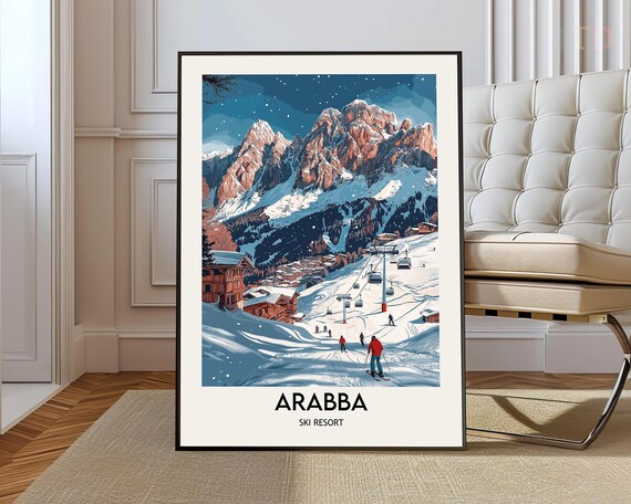 Arabba Ski Resort Dolomites Peaks Gondola Vintage Travel Poster