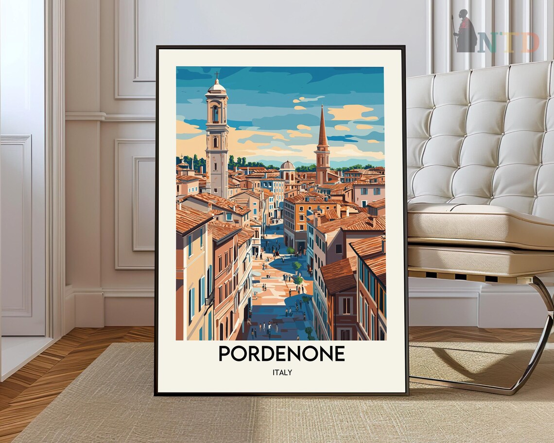 Pordenone Italy Historic Square Twin Towers City View Poster