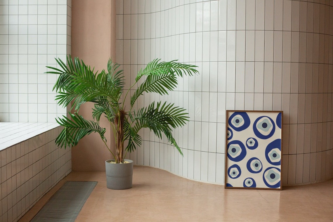 Blue Evil Eye Protection Pattern Minimalist Spiritual Wall Art - Image 2