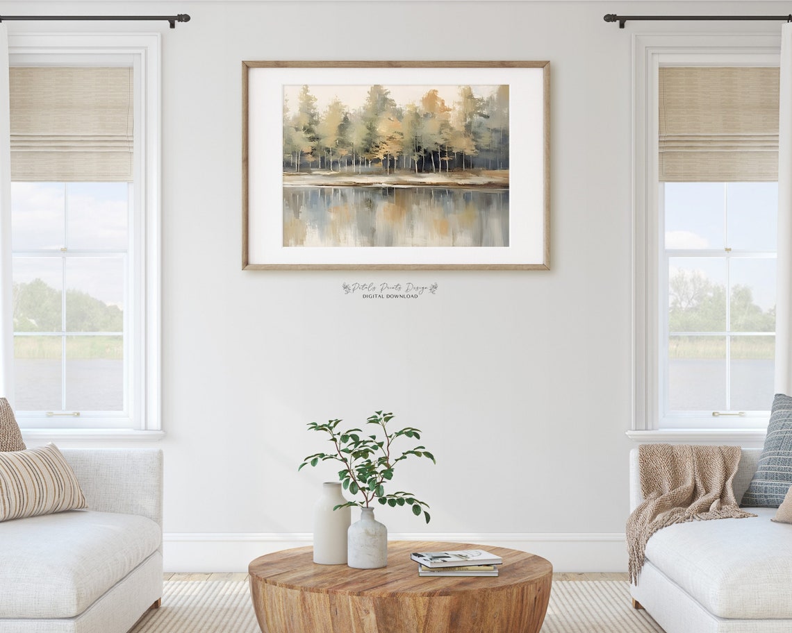 Autumn Birch Treeline Lake Mirror Reflection Golden Fall Poster - Image 2