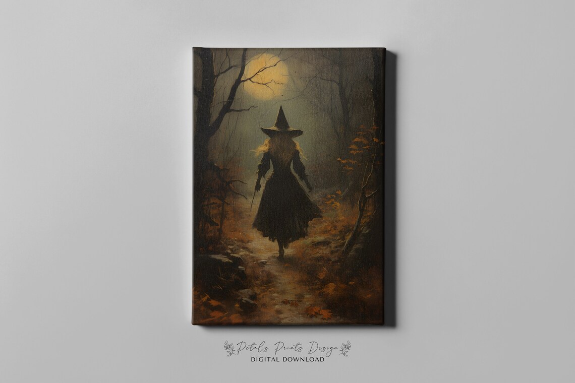 Vintage Witch Halloween Rustic Wall Art Print - Image 2