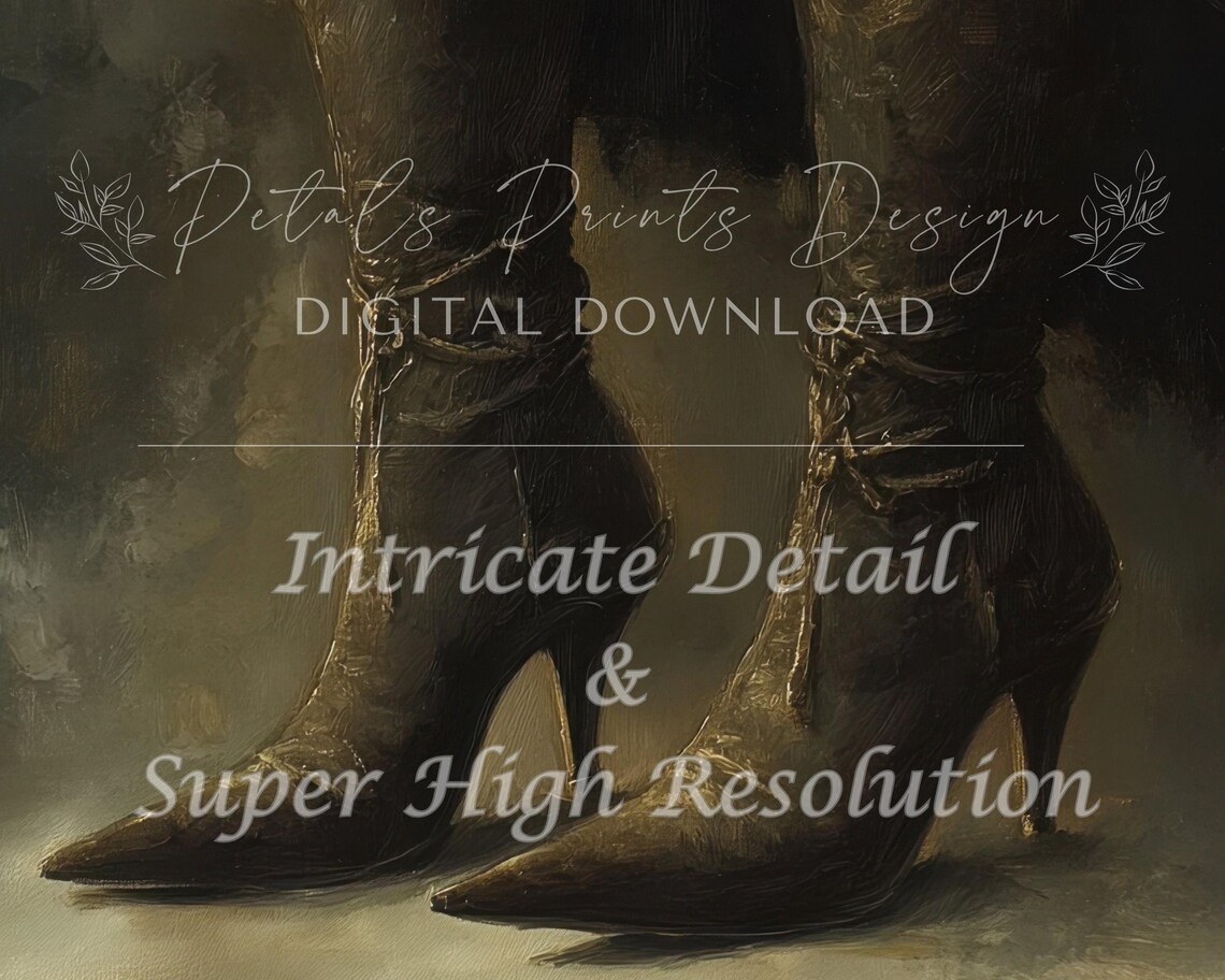 Witch Boots Still Life with Dark Gothic Tones Vintage Halloween Art Poster - Image 2