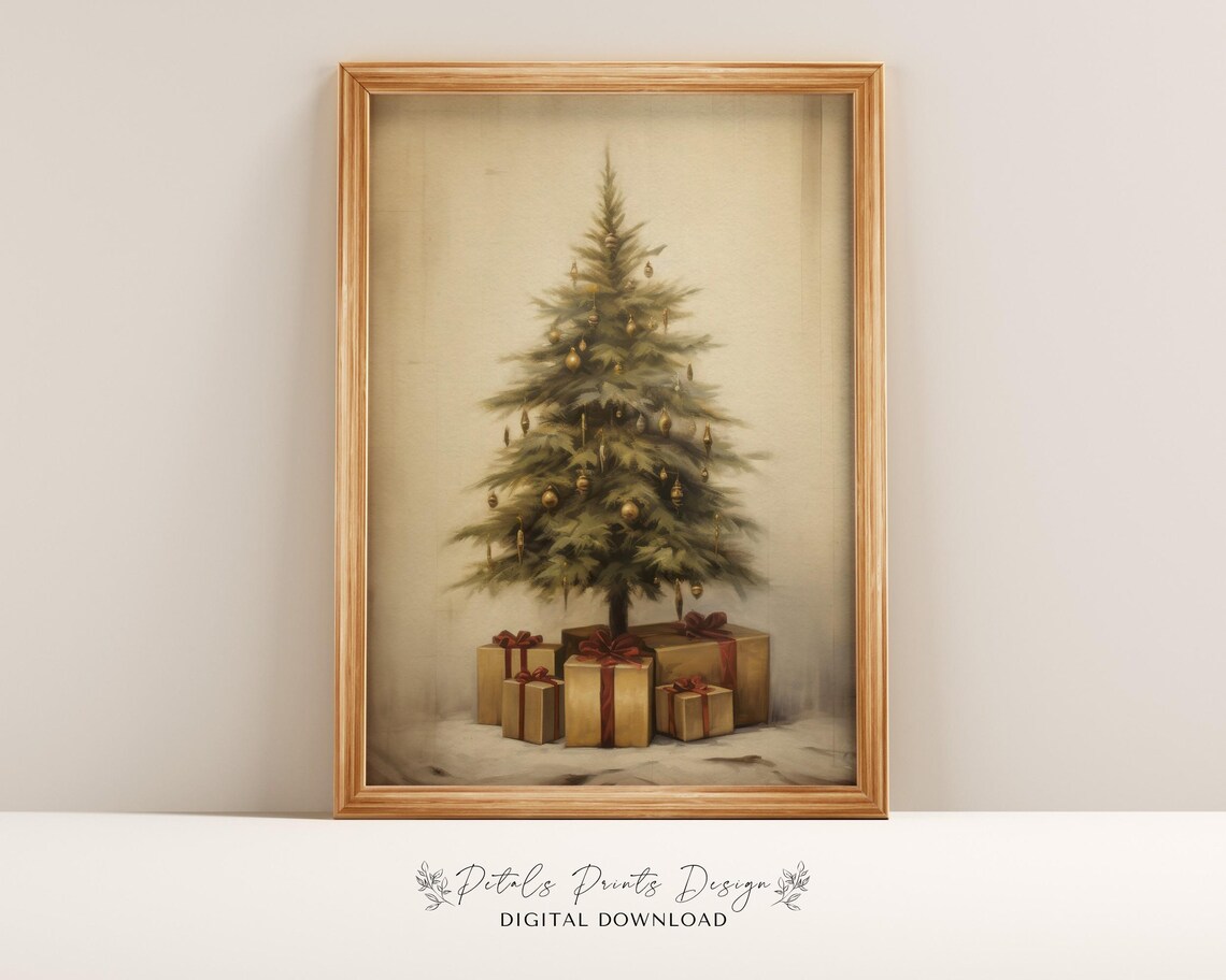 Vintage Christmas Tree Painting Poster Print