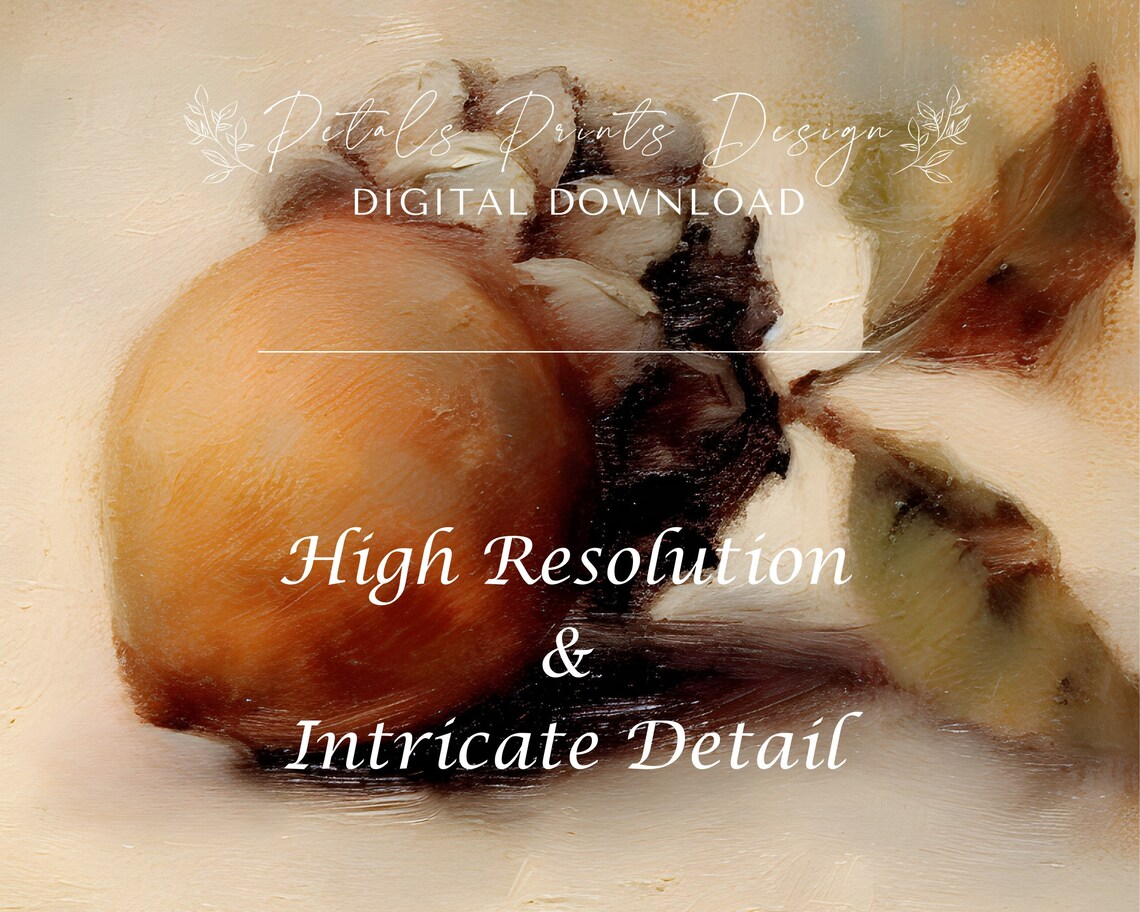 Golden Acorn with Autumn Leaves Oil Painting Still Life Poster - Image 3