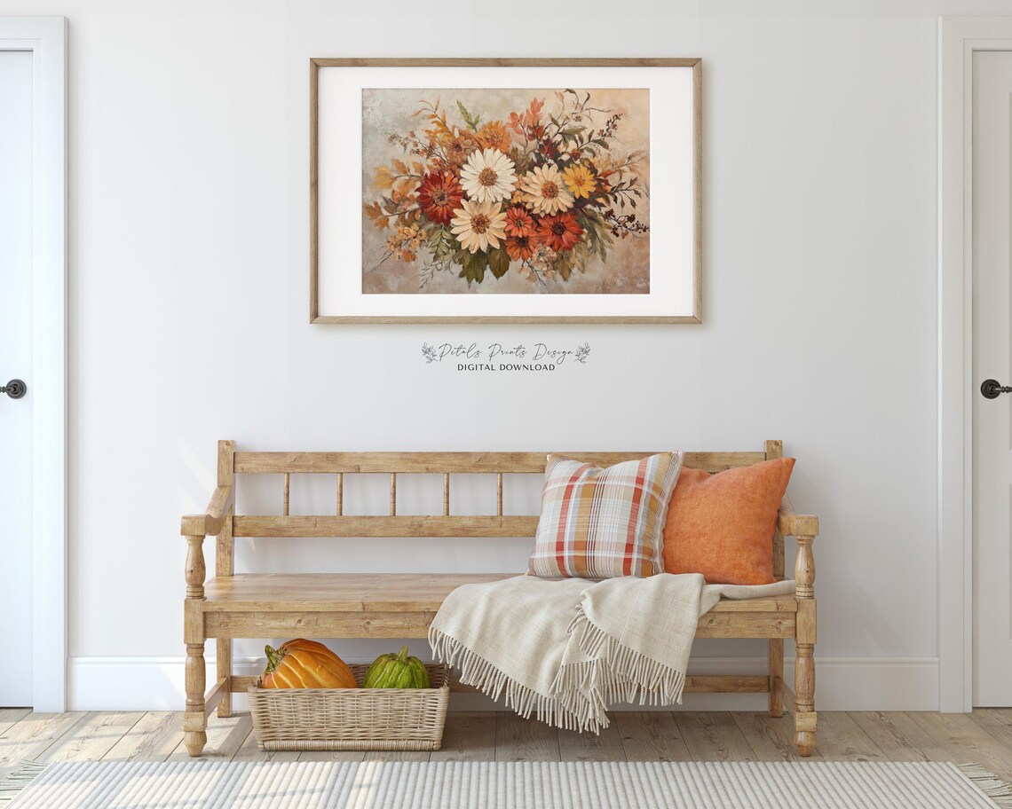 Autumn Floral Bouquet Vintage Oil Painting Fall Daisy Wall Art - Image 3
