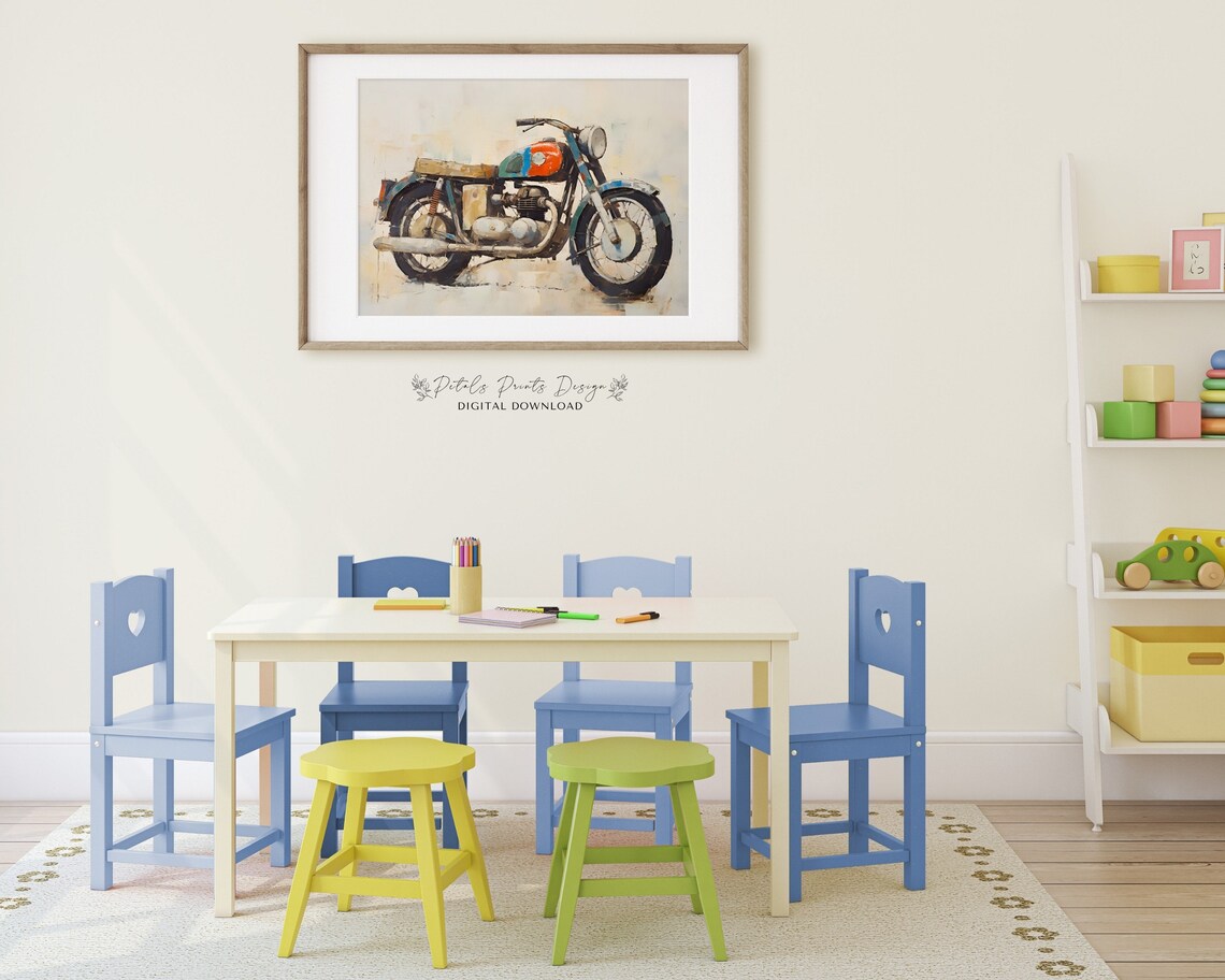 Vintage Classic Motorcycle Oil Painting Retro Garage Art Print - Image 2