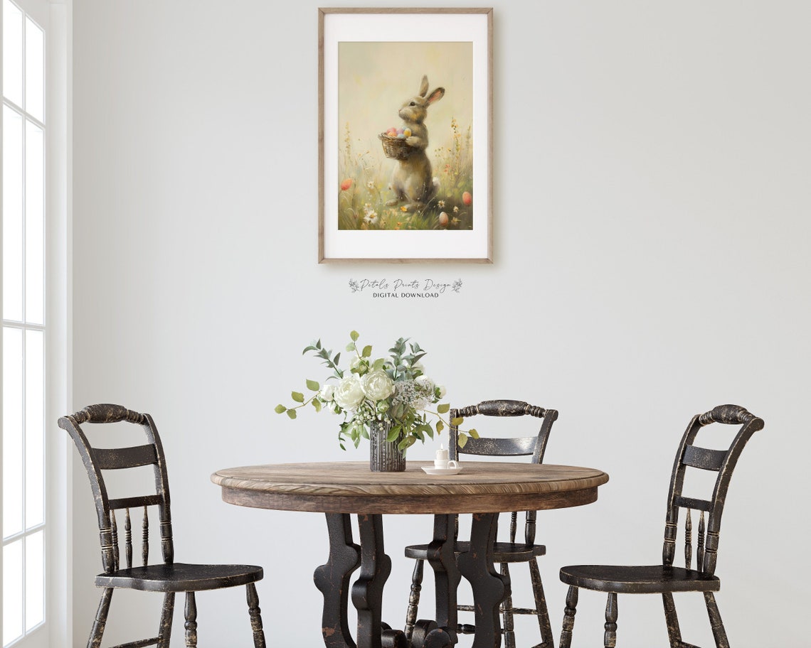 Little Bunny Holding Tiny Easter Egg Basket Standing Rabbit Poster - Image 3
