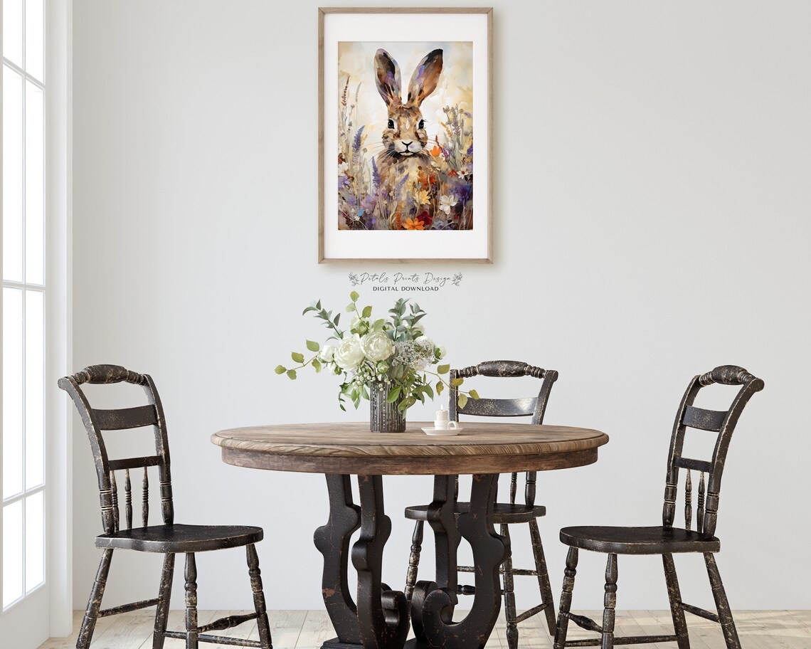 Vintage Bunnies And Wildflowers Art Print - Image 3