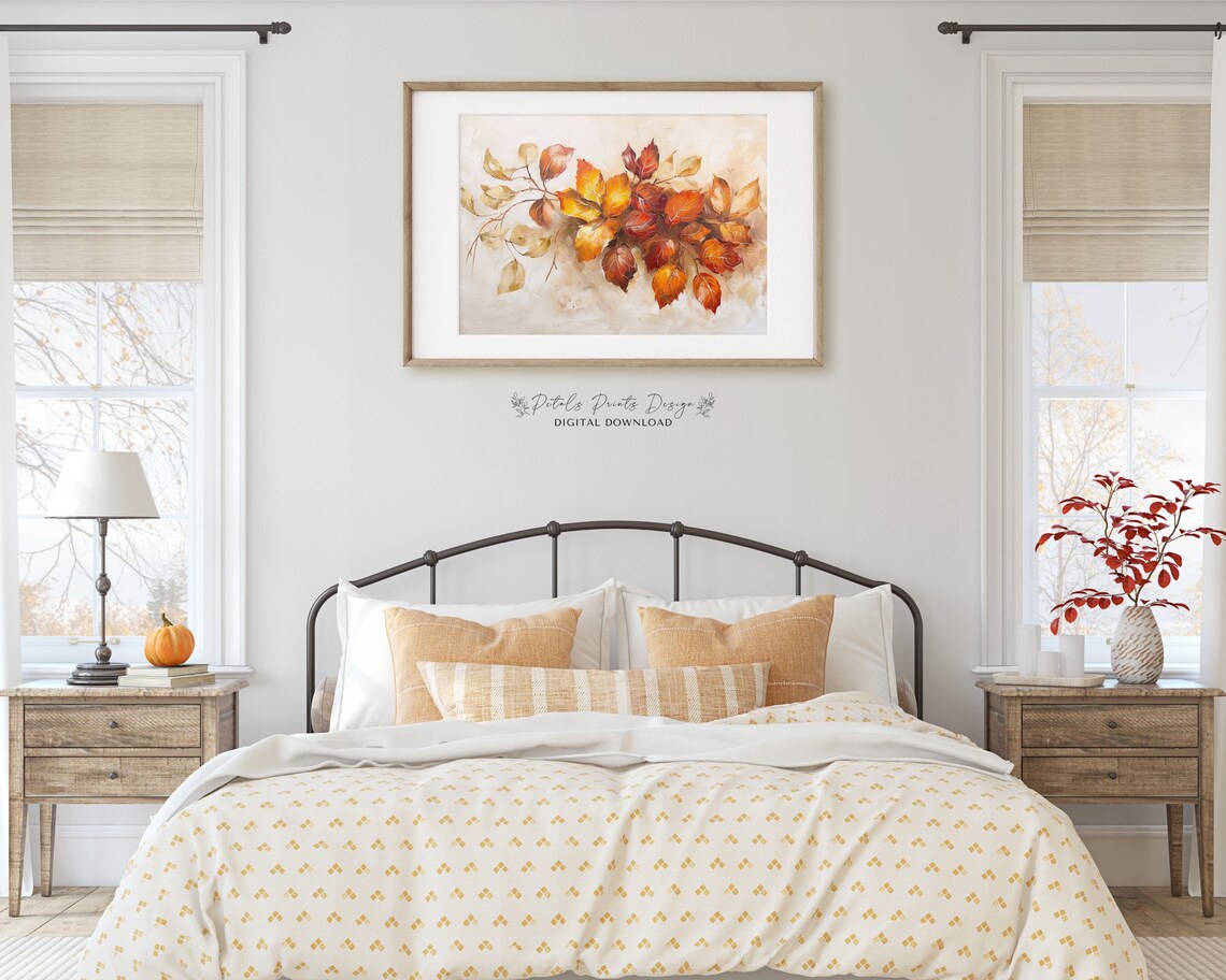 Elegant Autumn Branch Golden Rust Leaves Botanical Fall Art Print - Image 2