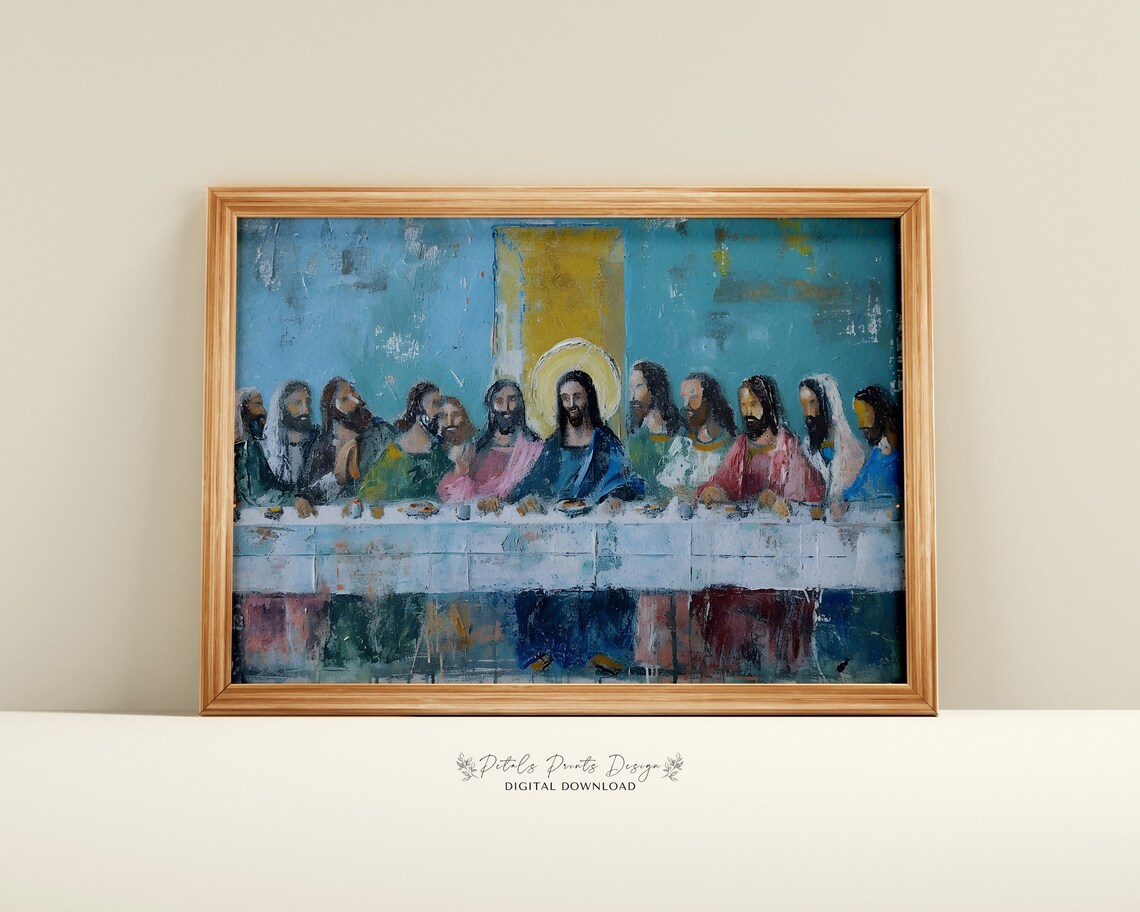 The Last Supper Christian Rustic Jesus and Apostles Painting Poster