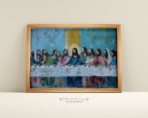 The Last Supper Christian Rustic Jesus and Apostles Painting Poster