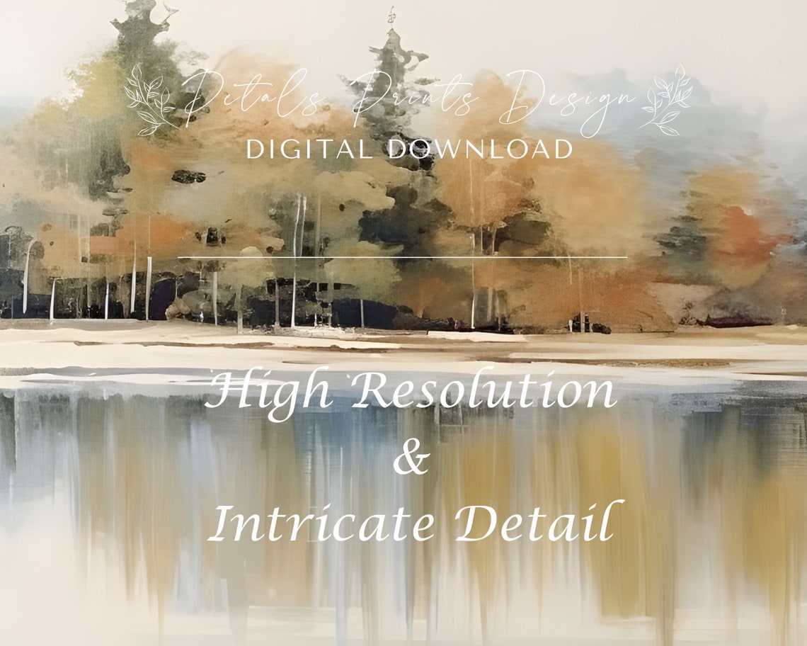 Golden Autumn Treeline Lake Reflection Warm Fall Watercolor Poster - Image 3