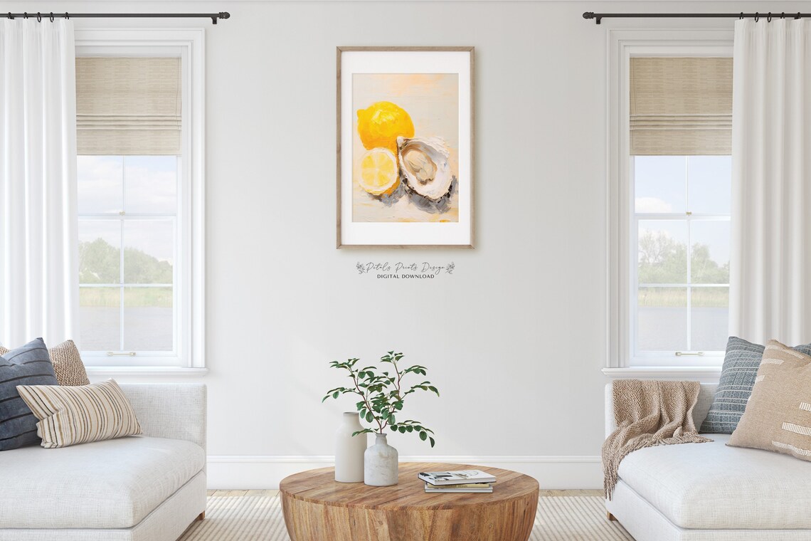 Oyster Lemon Still Life Yellow Citrus Coastal Kitchen Art Poster - Image 2
