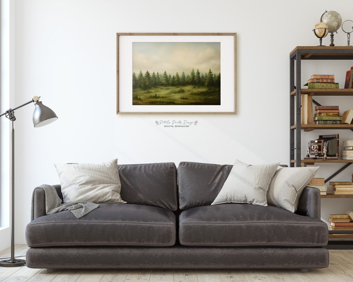 Dark Pine Forest Meadow Edge Moody Evergreen Trees Landscape Poster - Image 2