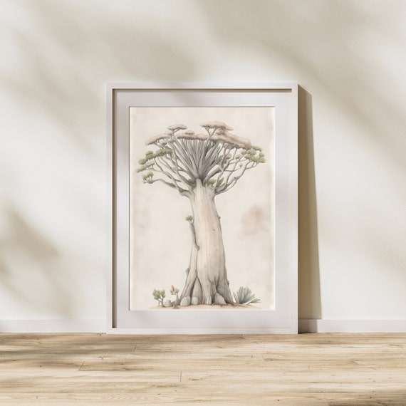 Folk Botanical Baobab African Tree, Art Print