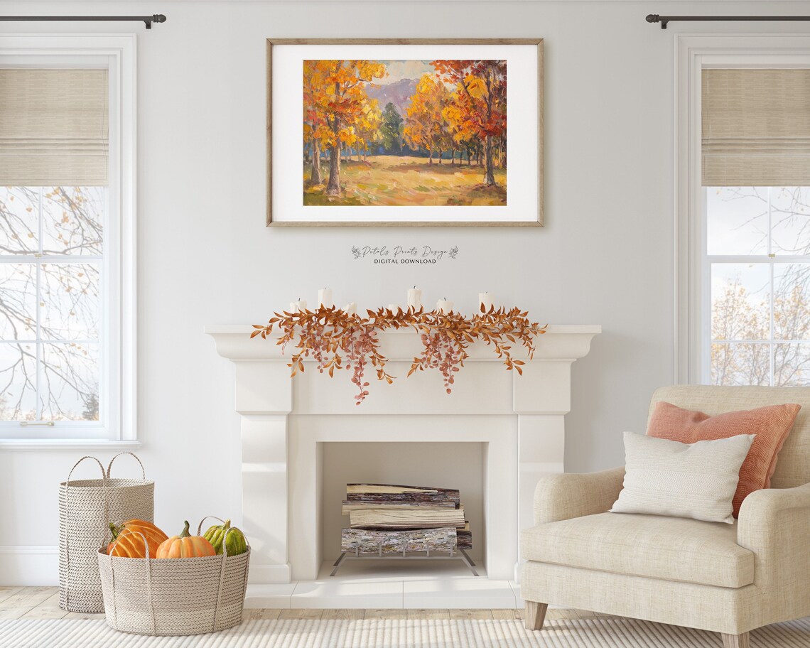 Vintage Autumn Forest Landscape Oil Painting Rustic Fall Art Print - Image 3