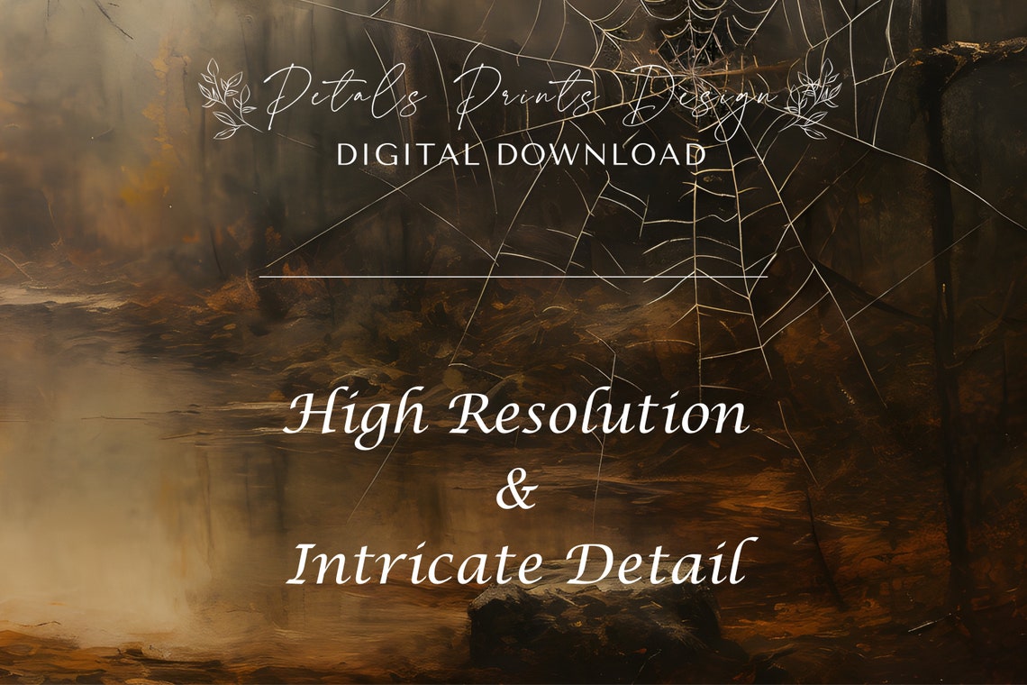 Spider Web Misty Pond Reflection Forest Vintage Halloween Poster - Image 3